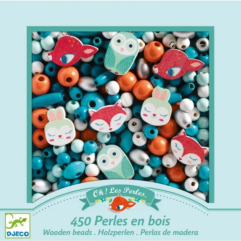 Djeco Fa gyöngyök kis állatokkal - Ékszerkészítő (Wooden Beads with Small Animals)