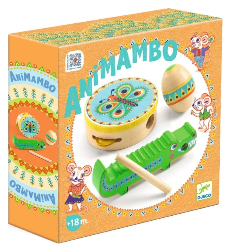 Játék hangszer készlet fából: Tamburin, maracas, guiro - Djeco