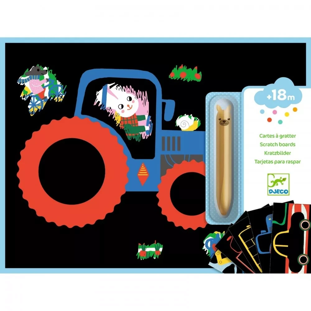 Djeco Járművek - Karcképtechnika fa kaparóval - Learning about vehicles