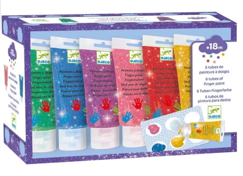 Djeco Ujjfesték - 6 db csillámos szín - 6 tubes of finger paint - Glitter