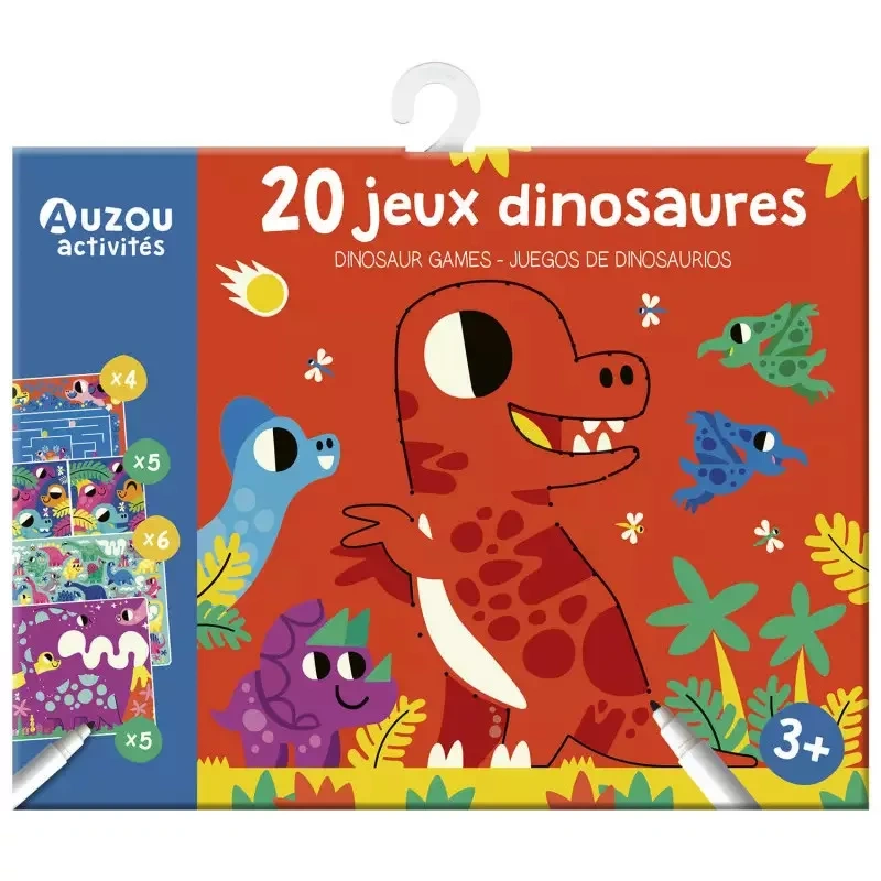 Auzou- Letörölhető fejtörő feladatkártyák- dinoszaurusz